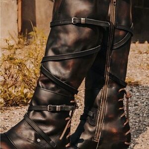 Freebird Stylish Black Leather Boots with Straps